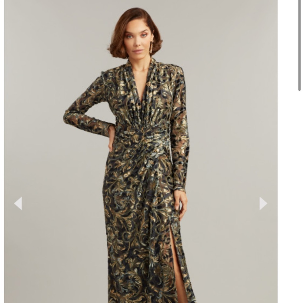 Long sleeve  bronze velvet gown